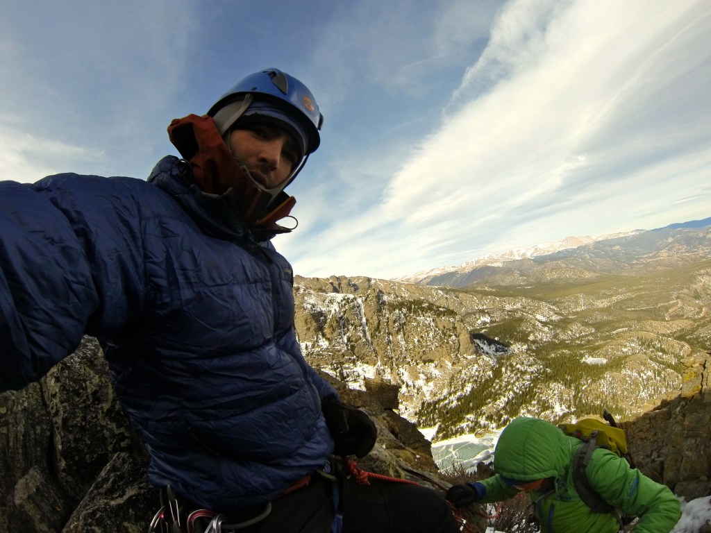 Topping out on the route with RMNP below.